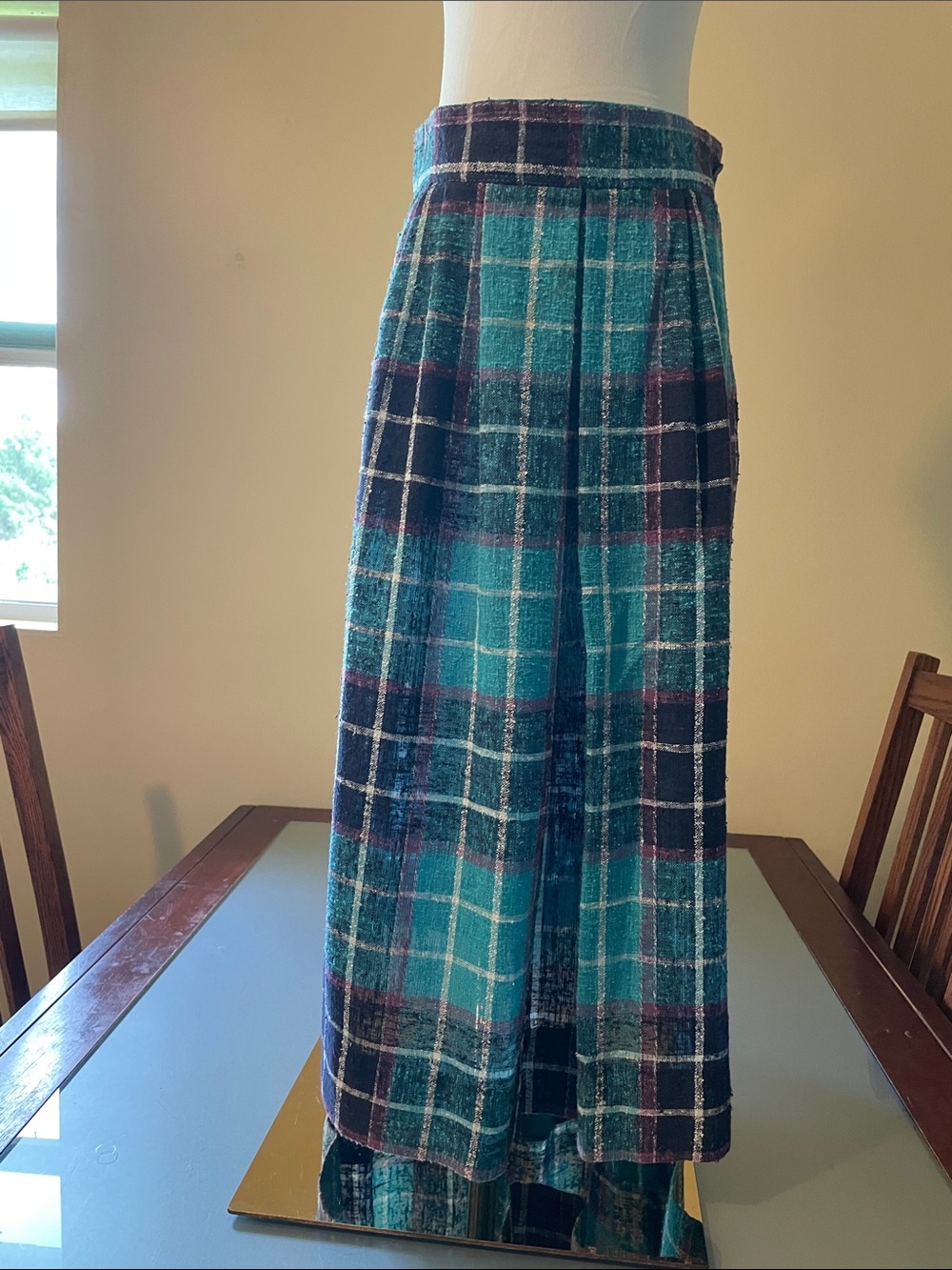 Hand Crafted Teal and Navy Plaid Maxi Skirt | 4/6
